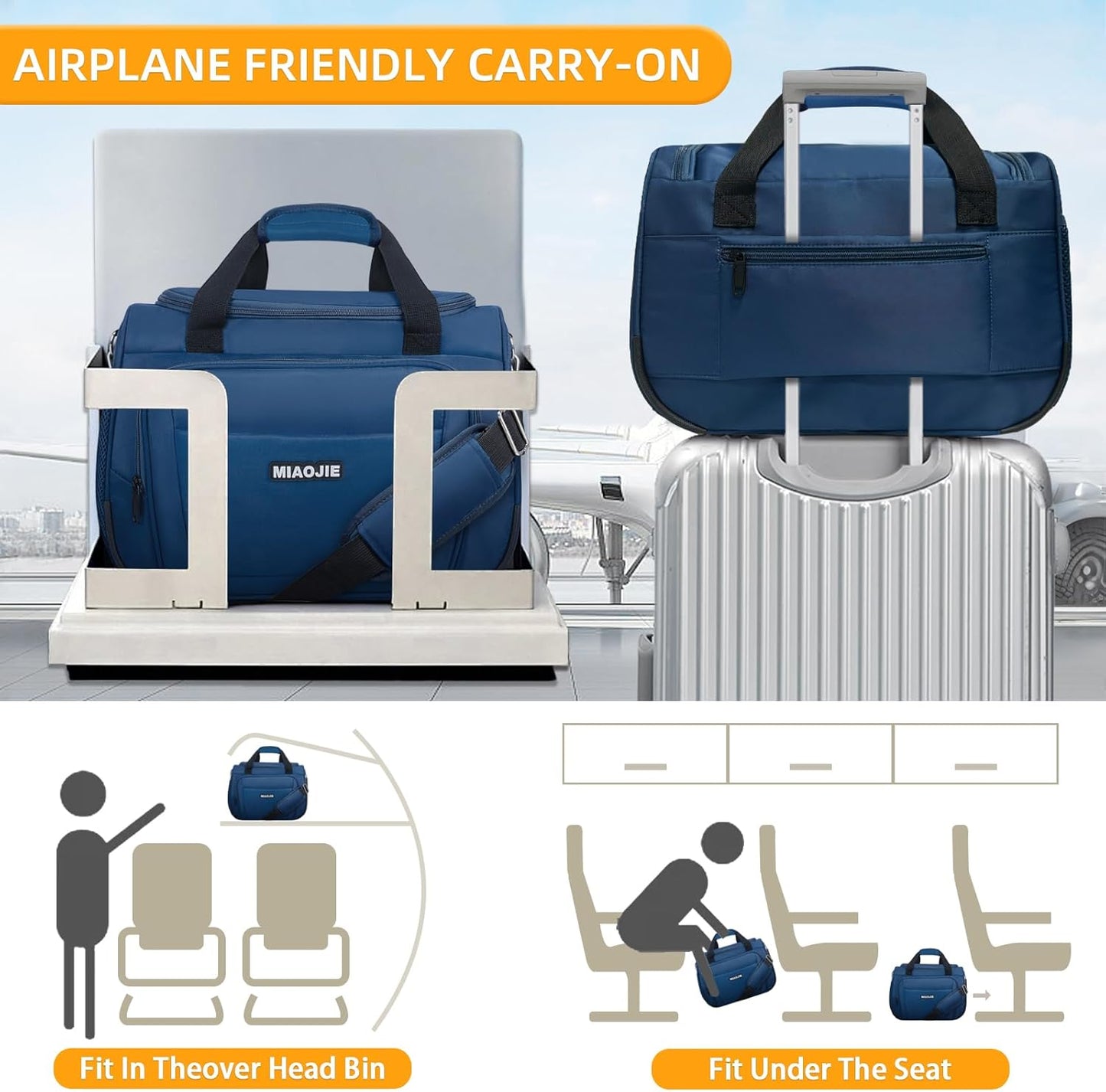 Underseat Carry On Luggage Lightweight Travel Tote Weekender Bag Overnight Duffle Bag for Travel, Travel Essentials Personal Item Travel Bag for Women and Men,Blue-18Inch