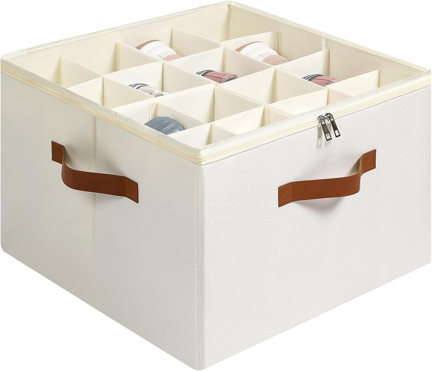 Shoe Organizer for Closet, Foldable Shoe Storage Bins with Clear Cover, Large Shoe Box Storage Container with Adjustabele Dividers, Fits up to 16 Pairs, White