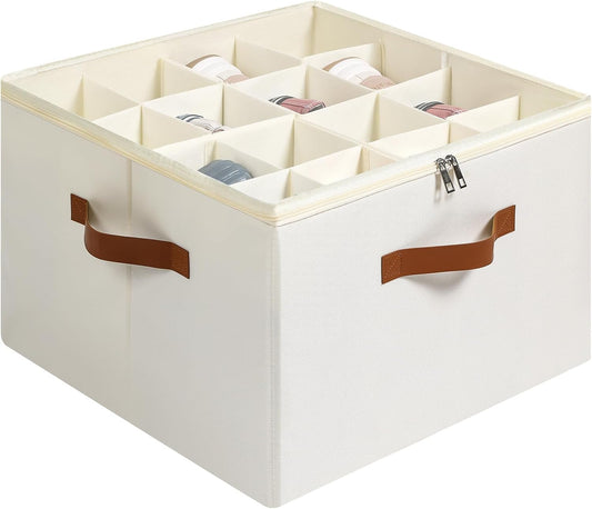 Shoe Organizer for Closet, Foldable Shoe Storage Bins with Clear Cover, Large Shoe Box Storage Container with Adjustabele Dividers, Fits up to 16 Pairs, White