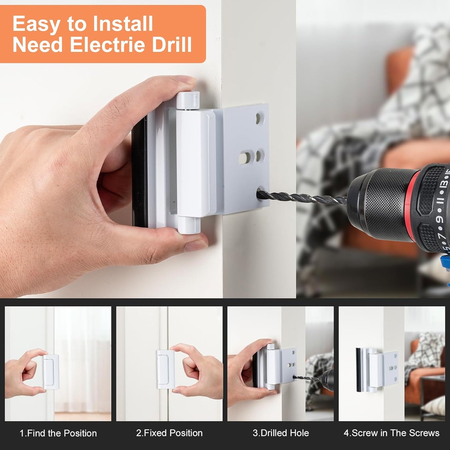 2 Pack Home Security Door Lock,Childproof Door Reinforcement Lock,with 3" Stop Withstand 800 lbs,for Inward Swing Doors,Night Kids Safety Metal Flip Lock Deadbolt Latch (White)