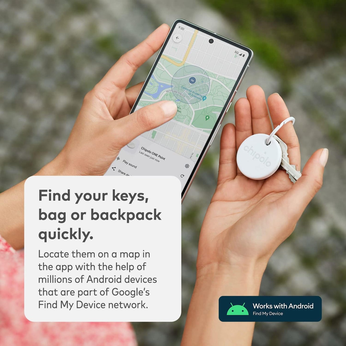 Chipolo Point Bundle - 1X ONE + 1x Card Item Finder, Bluetooth Tracker, Wallet Finder - Works with Google's Find My Device app (Android only) (Off White)