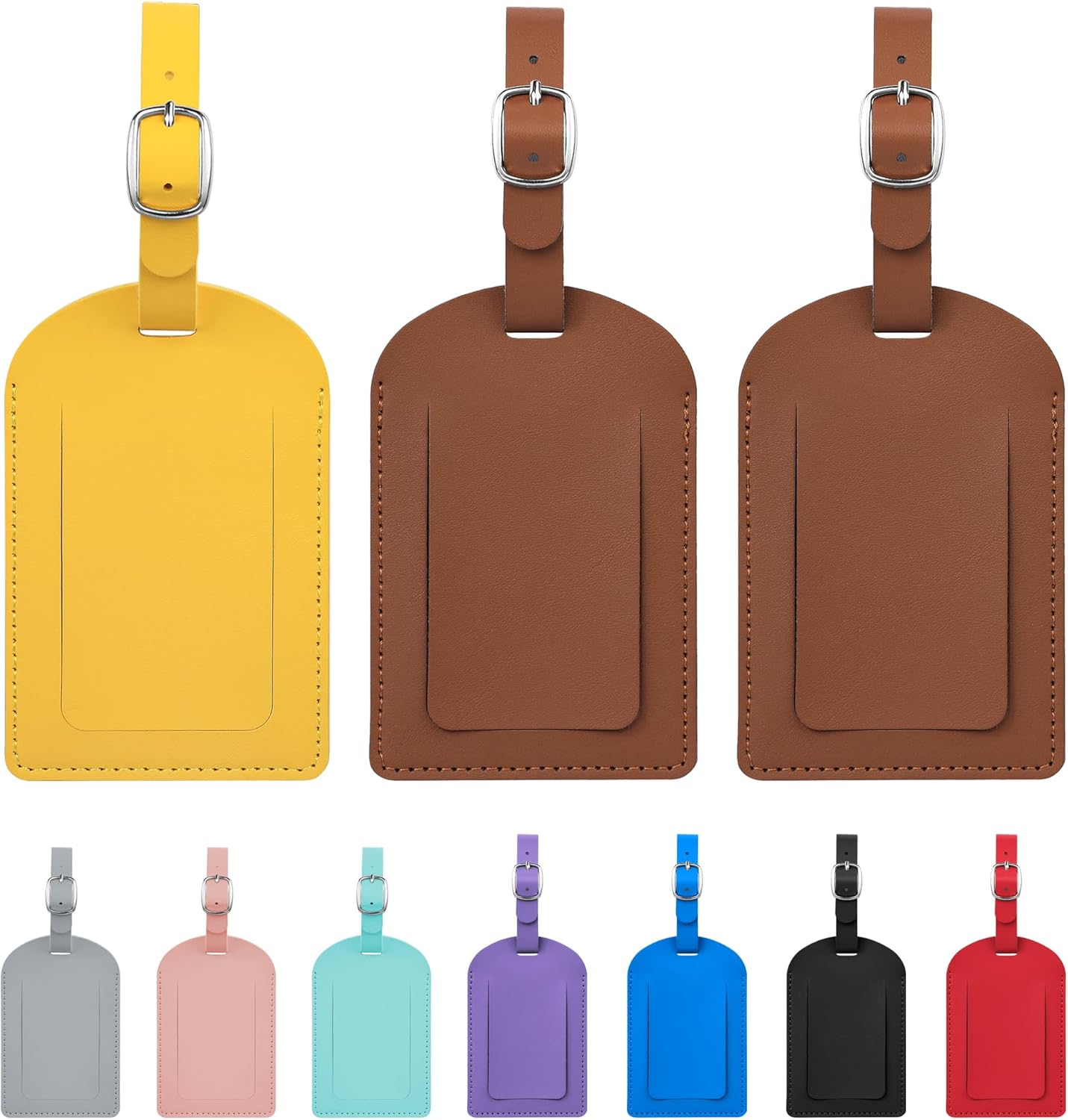 Luggage Tags for Suitcase Travel Bag Labels Privacy Protection Luggage Tag for Baggage PVC Baggage ID Label Tags Yellow+2 Pack Brown