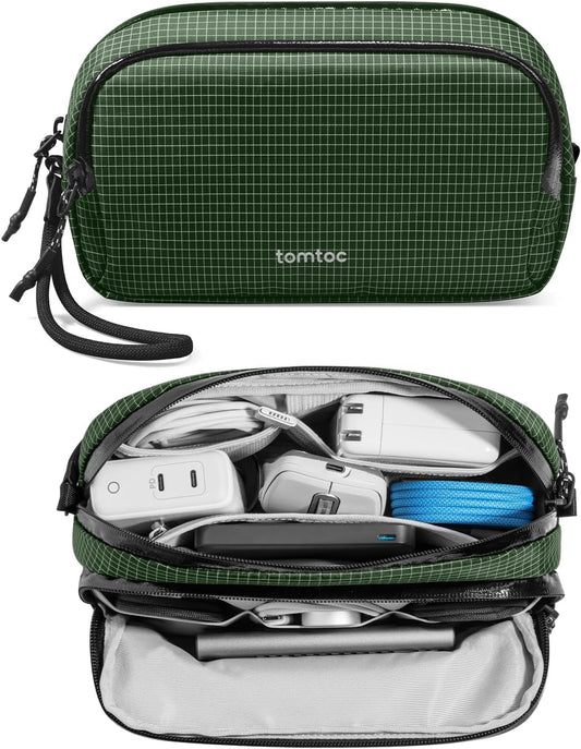 tomtoc Electronic Organizer Travel Case Performance, Water Resistant Dual Compartment Cable Organization Storage Bag for Charger, Cord, Phone, Hard Drive, Power Bank, Accessories Travel Essentials