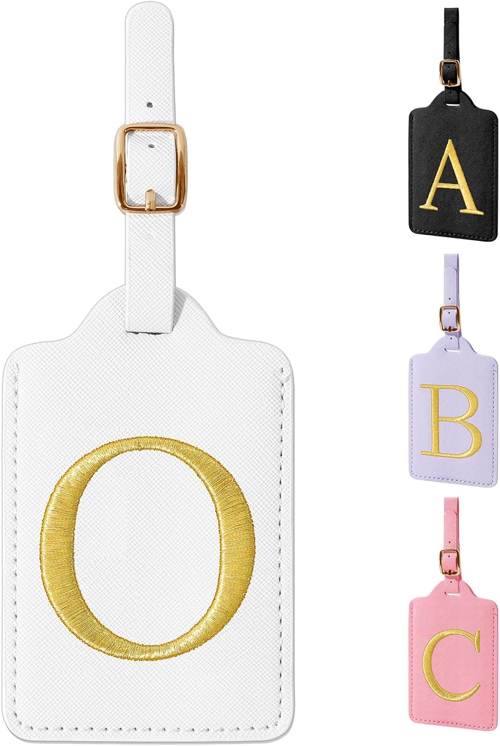 Personalized Initial Luggage Tags for Suitcase TSA Approved, White Leather Cute Luggage Tag with Privacy Cover Name Card, Embroidered Custom Luggage Tags Travel Baggage Tags Gifts for Women Kids(O)