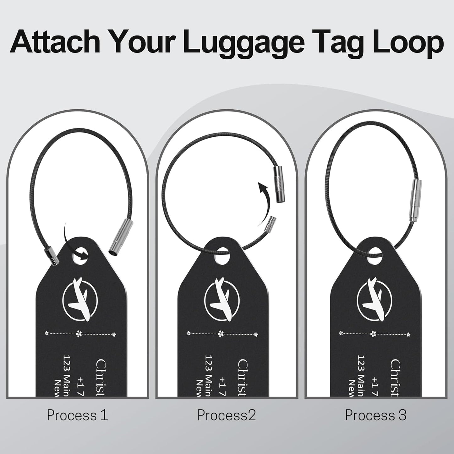 4 PCS Personalized Metal Luggage Tag – Personalized Engraved Suitcase Tag, Backpack Tag, with Matching Color Strap, Waterproof Suitcase Name Badge – Ideal Corporate Gift & Travel Accessory (Black)