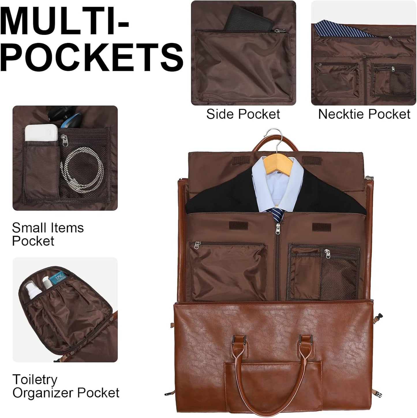 Leather Garment Bag for Travel, Modoker Carry On Suit Carrier Travel Bag with Shoulder Strap/Multiple Pockets - Ideal for Business Trips & Weekend Getaways - The Garment Duffel Bag for Traveling Men