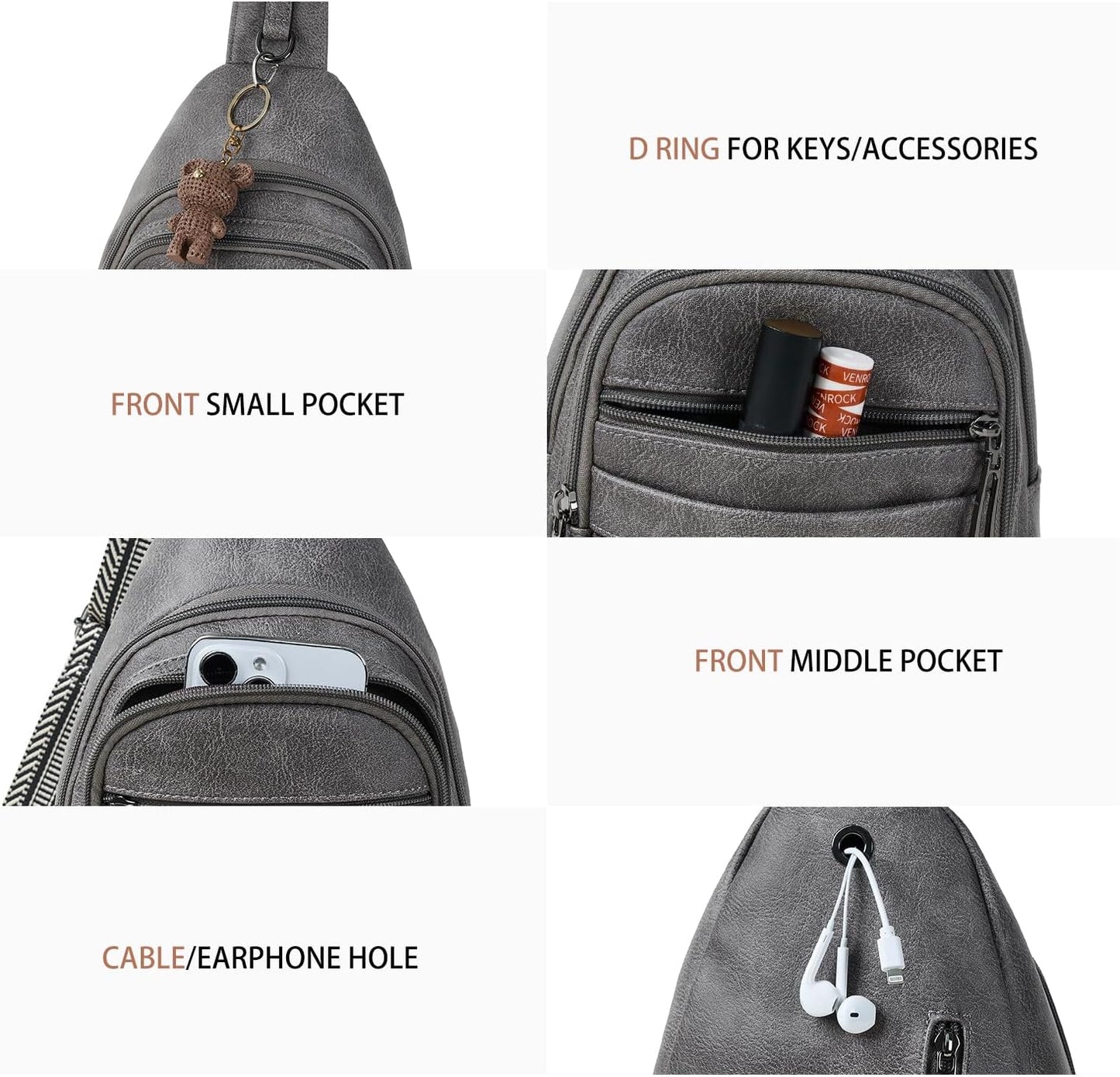 Sling Bag for Women Crossbody Bags Sling Purse Cross Body Backpack Vegan Leather Over Shoulder Bag Travel Dark Grey