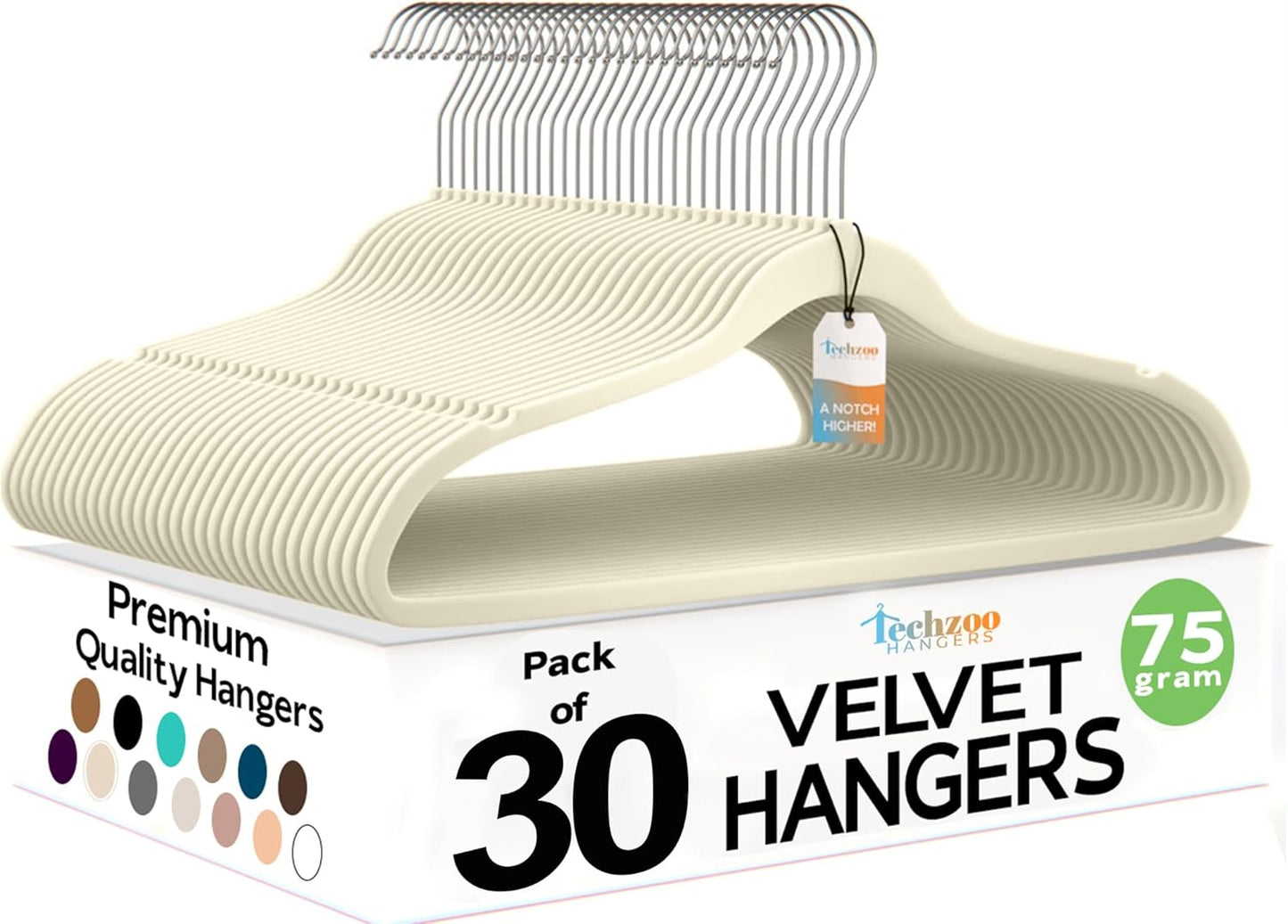 Premium Ivory Velvet Hangers 30 Pack – Space Saving Felt Hanger, Non Slip Clothes Hangers for Closet, Heavy Duty Hanger for Coats, Shirts & Pants, 360° Swivel Hook, Hold Up to 10lbs