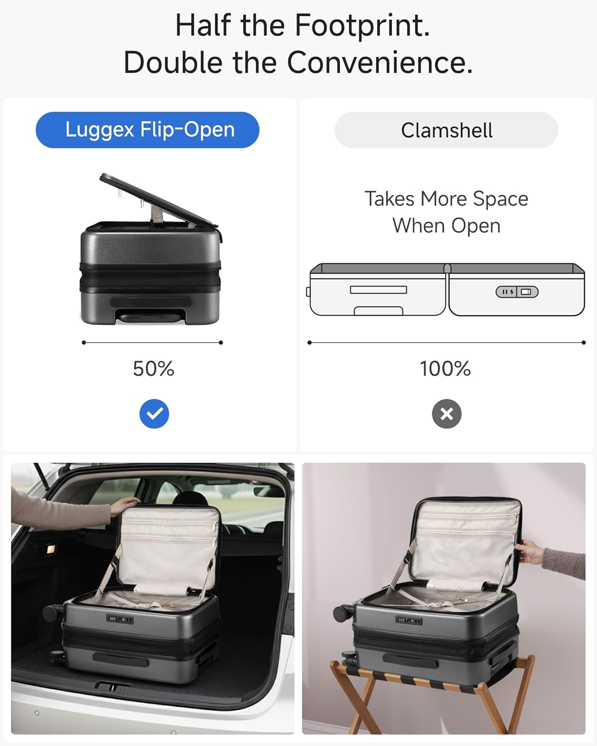 Carry On Luggage Top Opening, FLT Expandable Polycarbonate Hard Shell Suitcase with Wheels (FLO-Lite, Charcoal Metallic, 20 Inch, 38L-43L)