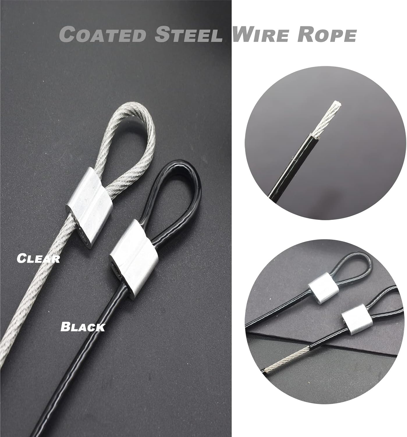 20 pcs 6 inch (15cm) 3mm Thickness Stainless Steel Wire Cable with Loops Vinyl Cover Coated Short Rope Lanyard Lock Safety Tether Chains, Clear