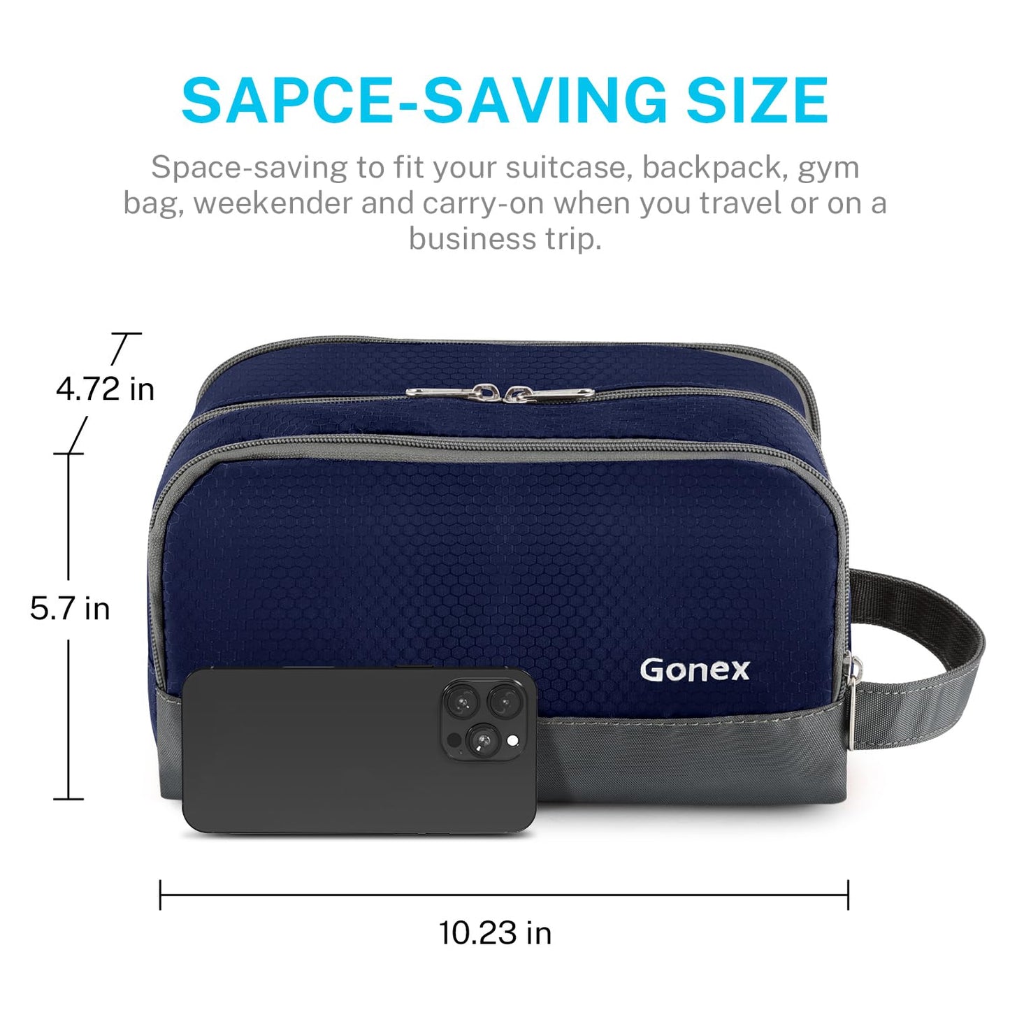 Gonex Travel Toiletry Bag Nylon, Dopp Kit Shaving Bag Toiletry Organizer Deep Blue