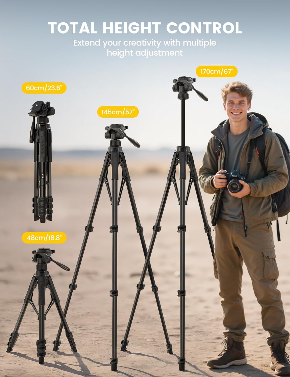 Lamicall Camera Tripod - 17.6LBS Max Load Tripod for Camera with Rapid Leg Deployment Phone Tripods for Video Recording Photo Vlog, 67" Camera Stand with Phone Holder & Carry Bag for DSLR iPhone GoPro