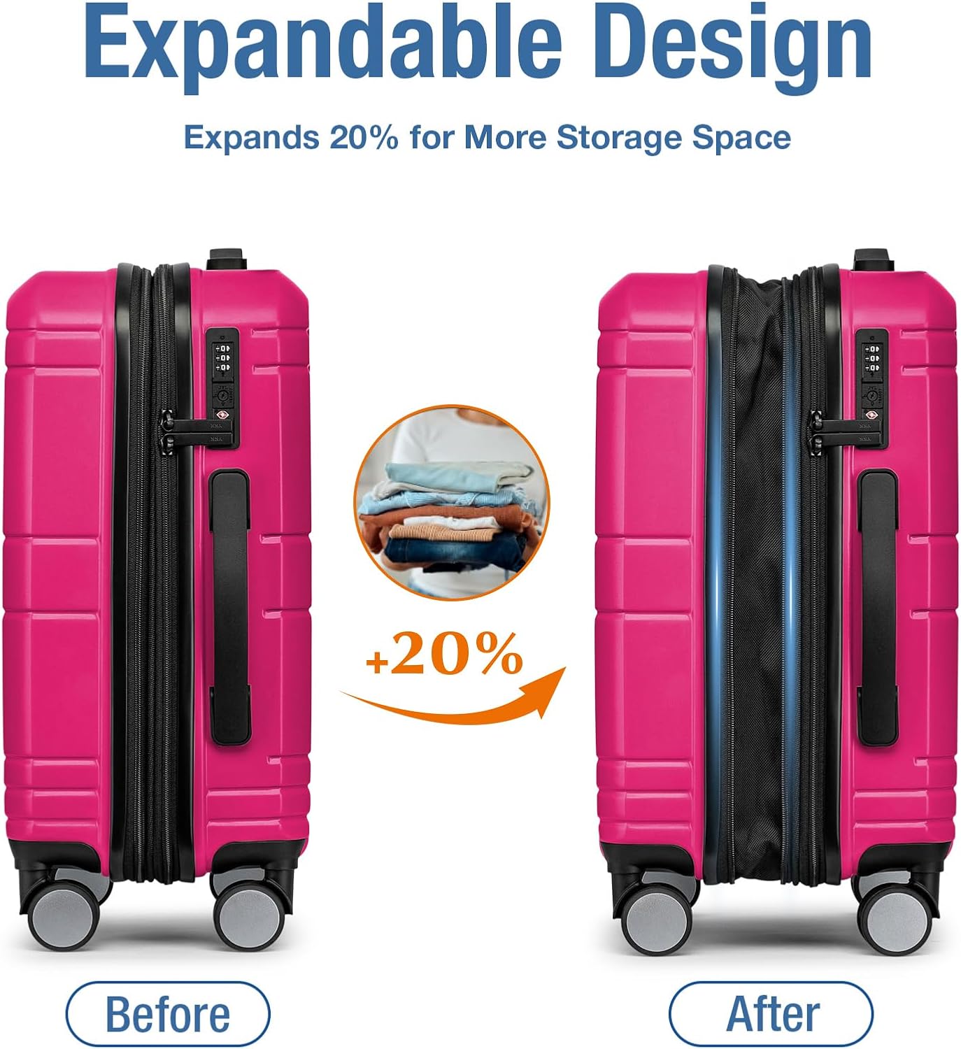 KYME Carry On Luggage 22x14x9 Airline Approved with TSA Lock Hard Shell Carry On Suitcase Lightweight Suitcases with Wheels Small Luggage for Men Women,Carry-On 20 Inch,Magenta