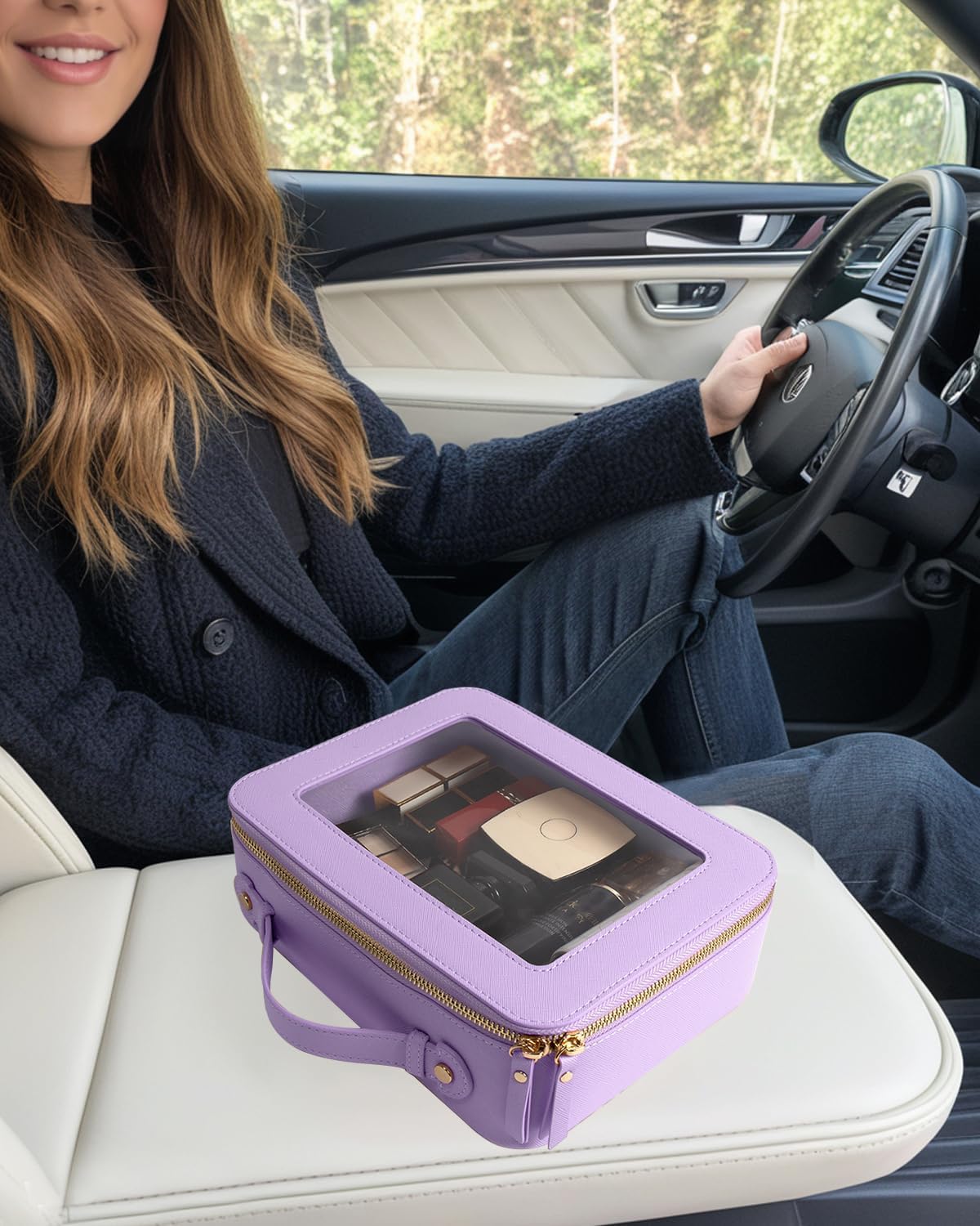 Travel Clear Makeup Bag Set, TSA Approved Cosmetic Bag Case with Zipper Portable Makeup Pouch Toiletry Bag Women Traveling Cosmetic Organizer Storage Bag Car Organizer Car Essentials for Women