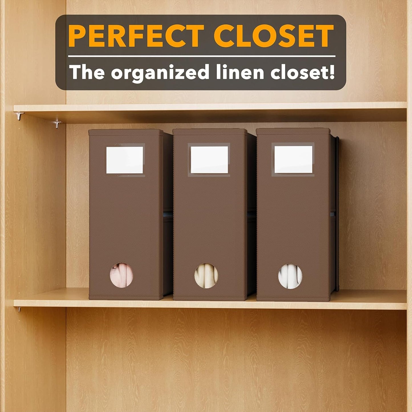 SpaceAid 3 Pack Bed Sheet Organizers and Storage, Foldable Sheet Organizer for Linen Closet, Sheets Set Folder Keeper with Window XL (Queen & King Size) Bedding Container (Brown, 3 Pack)