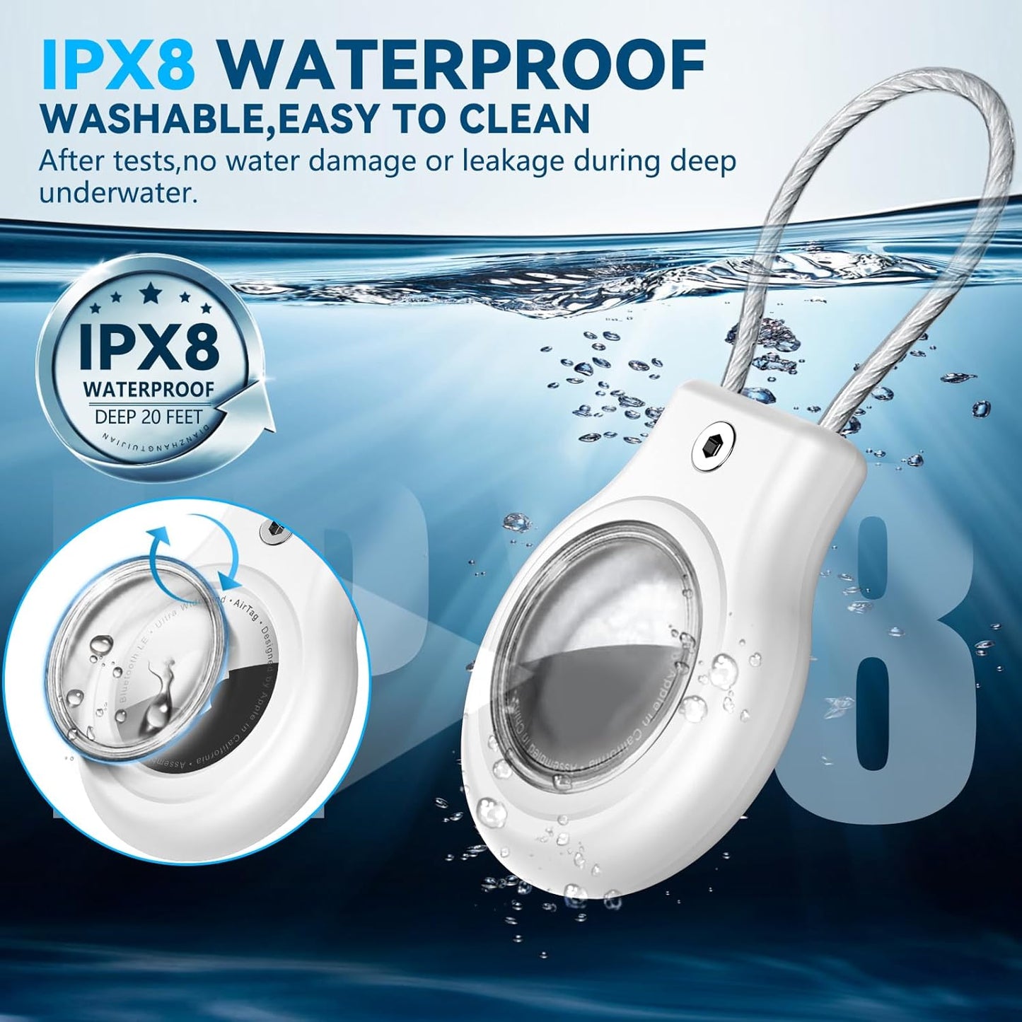 Waterproof Airtag Holder,Airtag Case with Secure Lock,Airtags Keychain for Apple Airtag,Anti-Lost Protective Cover Air tag Accessories for GPS Item Finder Tracker Luggage,Bag,Key,Pet,Cat Dog,White