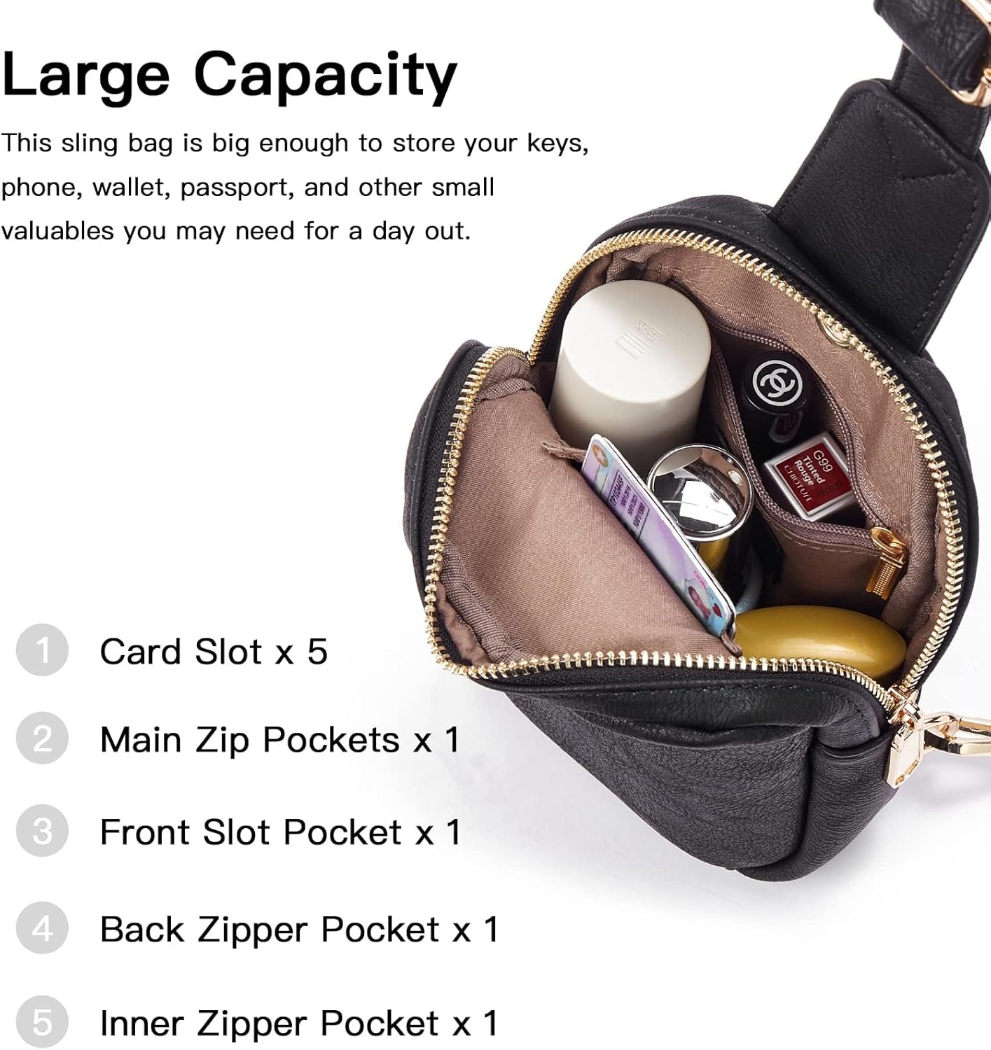 Telena Small Sling Bag for Women Leather Crossbody Fanny Packs Chest Bag for Women