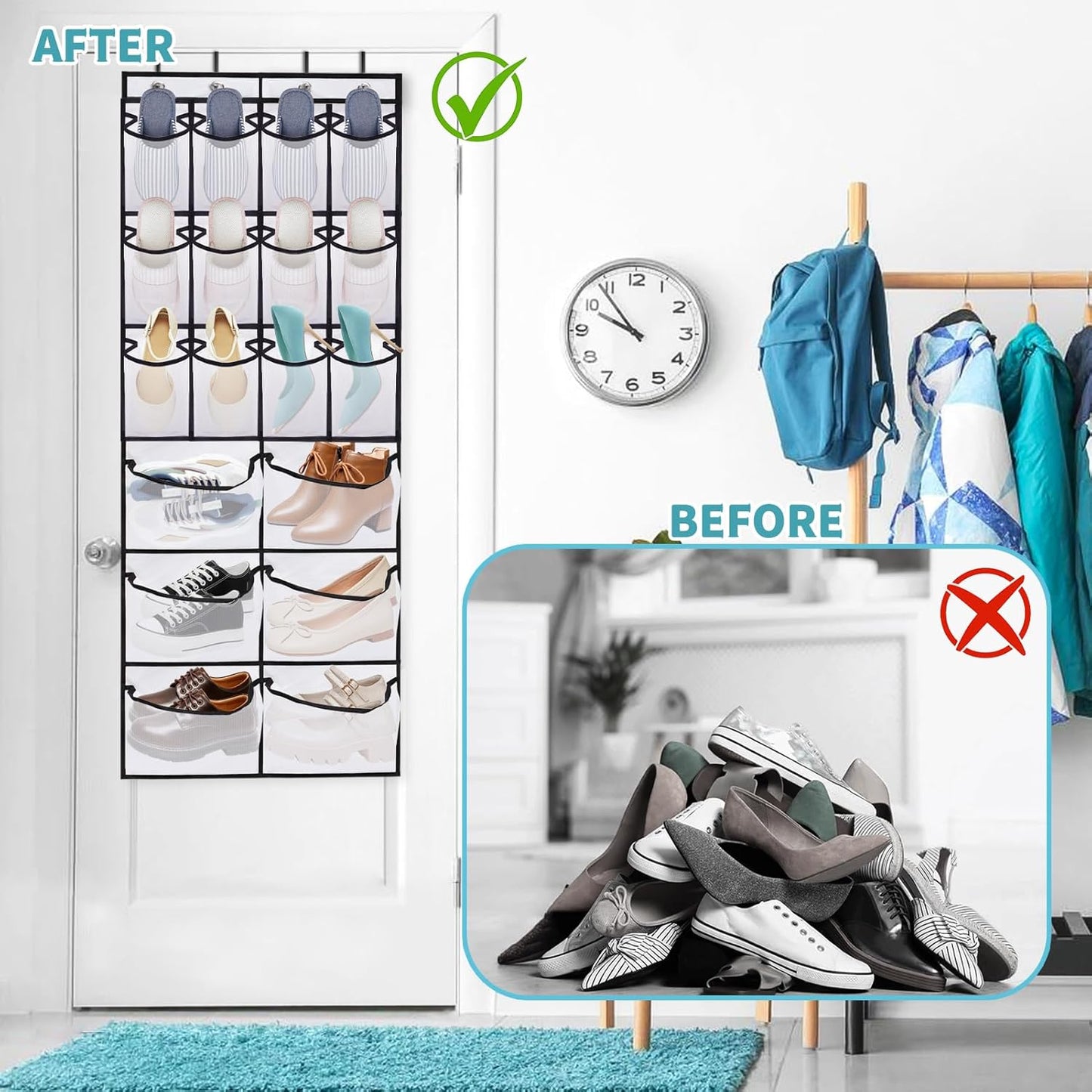 2 Packs Over the Door Shoe Organizer, 36 Large Mesh Pockets Hanging Shoe Boots Rack Holder, Closet Hanging Organizers for Storage Sneakers High Heeled Shoes Slippers (White)
