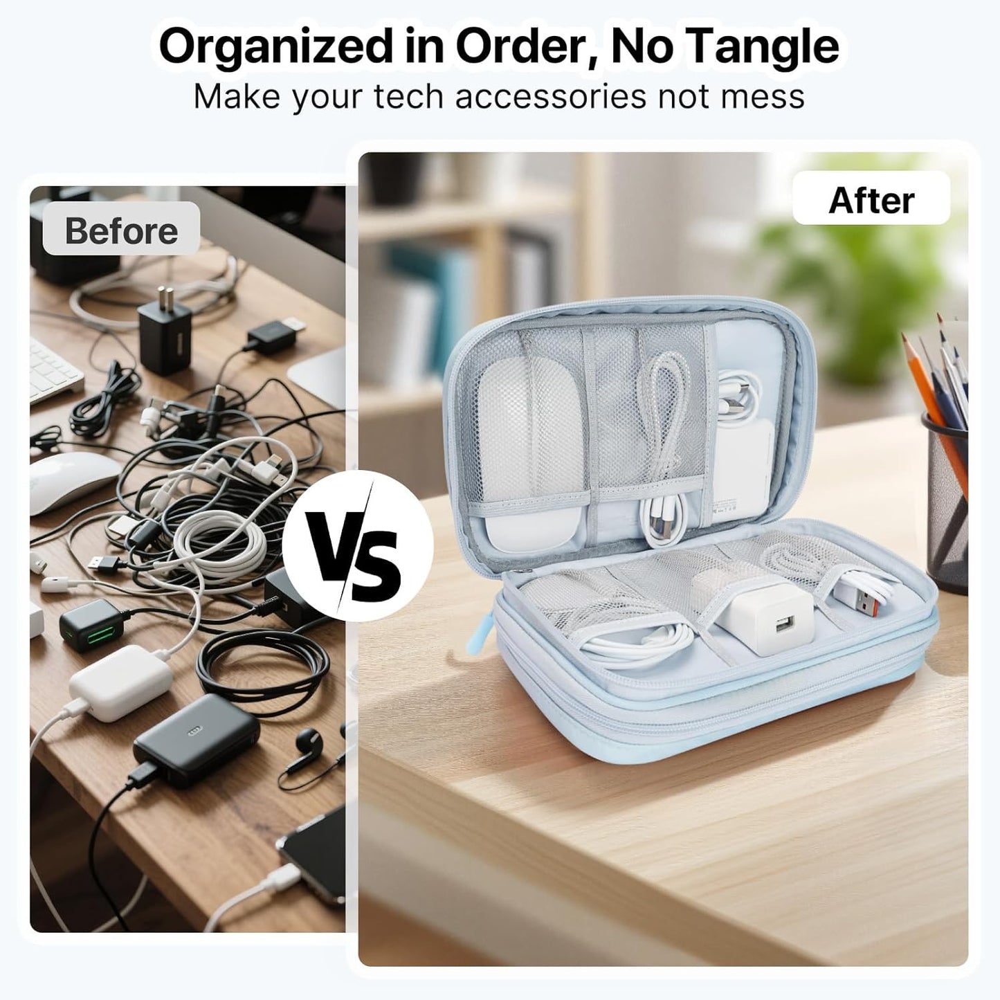 Skycase Tech Pouch - Lightweight Electronics Organizer Travel Case, Double Layers Travel Cable Organizer, All-in-One Storage Bag for Charger, Cord, Phone, Flash Drive, Accessories