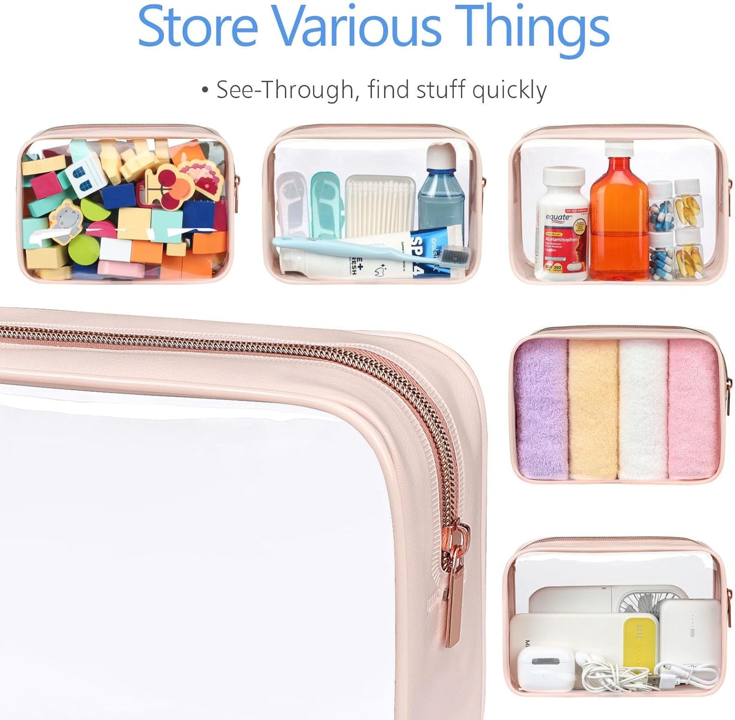 PACKISM TSA Approved Toiletry Bag - Clear Makeup Bag Waterproof Quart Size Bag, Travel Makeup Cosmetic Bag for Women, Carry on Airport Airline Compliant Bag, 4 Pack