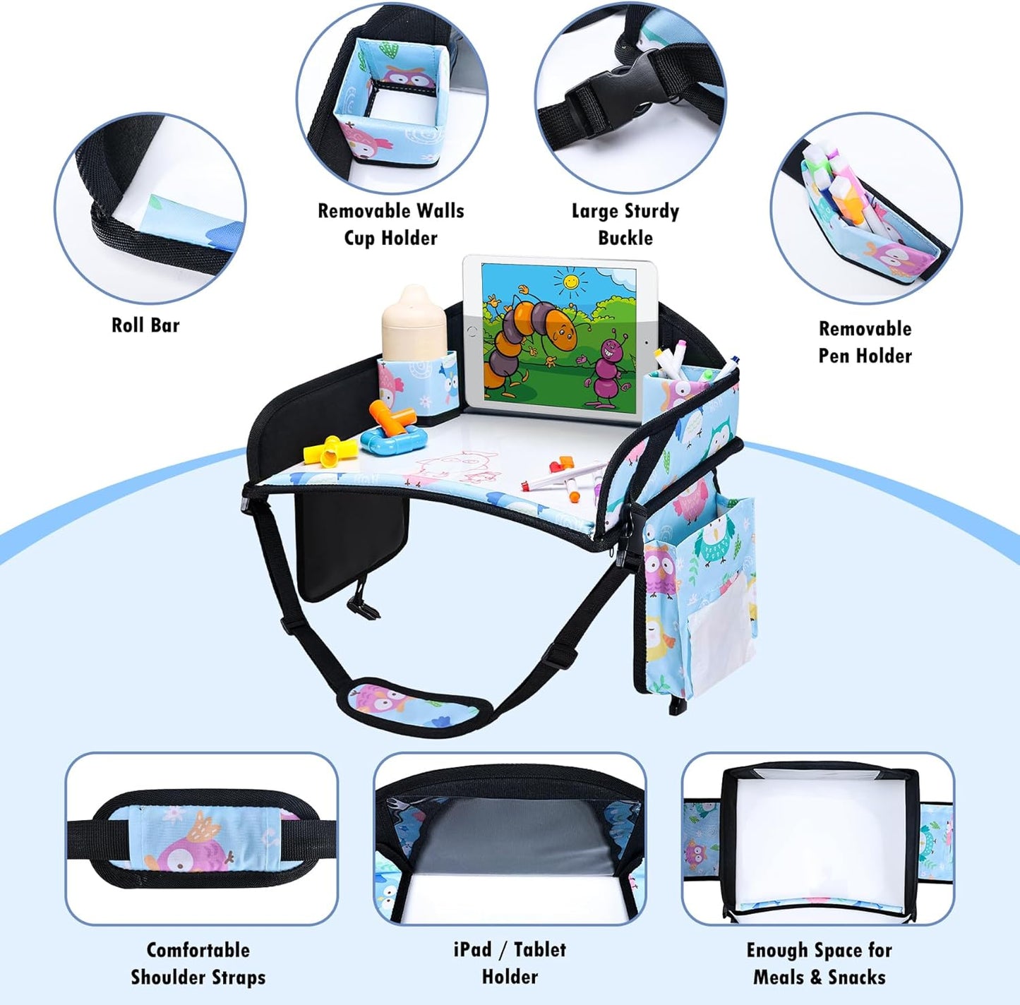 Kids Travel Tray, Car Seat Tray for kids Travel, Toddler Road Trip Essentials With Drawing Kit, Toddler Lap Desk Organizer for Car, Carseat Table for Airplane