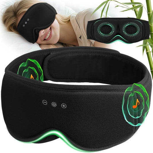3D Bamboo Cotton Sleep Mask with Bluetooth 5.4 Headphone, Music Wireless Bluetooth Blackout Eye Mask for Side Sleepers, Earphones HD Speaker Microphone for Travel, Gifts for Women Men, Black