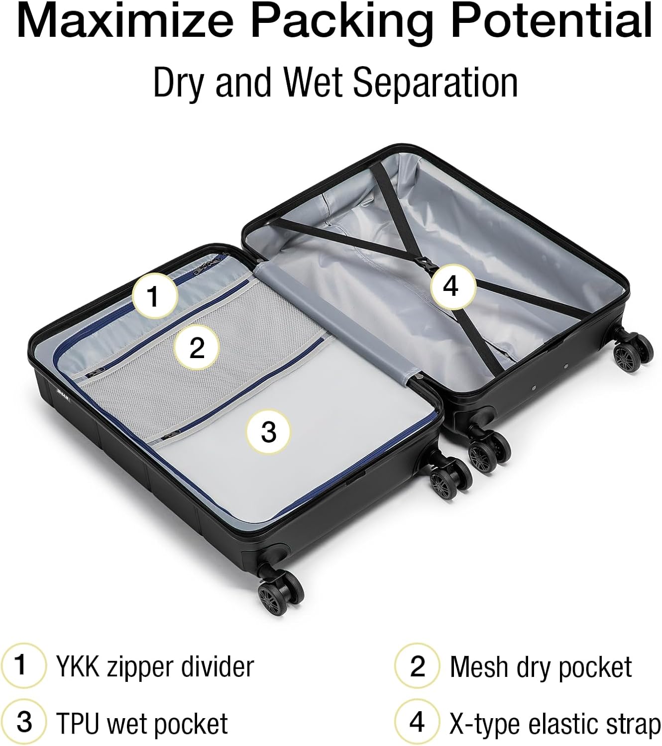 KYME Carry On Luggage 22x14x9 Airline Approved Expandable with Cup Holder 20 Inch Hardshell Carry-On Suitcase with Spinner Wheels TSA Lock Small Lightweight Travel Rolling Luggage Black