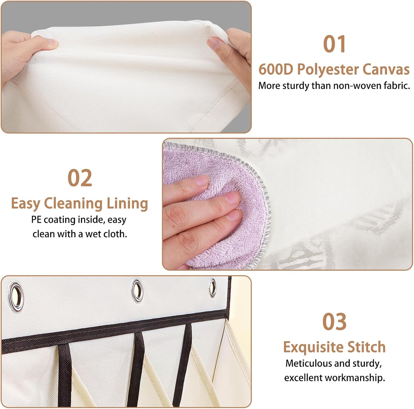 FENTEC 2 Pack Over the Door Shoe Organizer, Hanging Shoe Organizer, 28 Large Deep Pockets Door Shoe Rack with 6 Hooks Shoe Organizer for Shoes, Sneakers, and Home Accessories, Beige