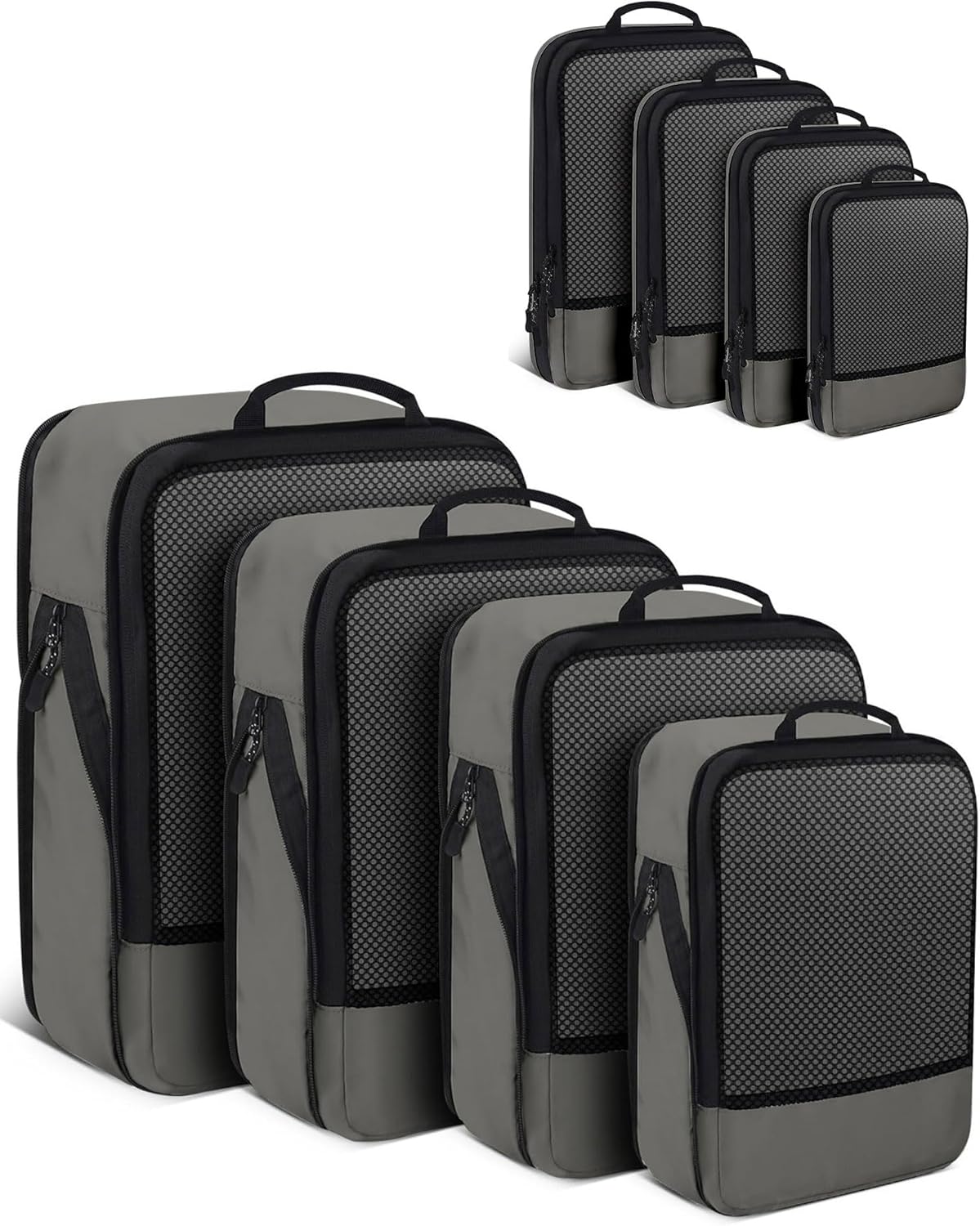 4 PCS Set Compression Packing Cubes for Travel, Lightweight Packaging Organizer Bags for Carry On Space Saving, Travel Essentials Cubes for Suitcase Backpack, Grey