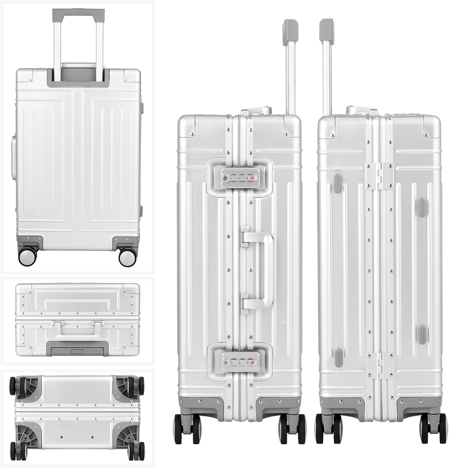 All Aluminum Magnesium Carry On Luggage，Cut from Whole Aluminum Sheet，22x14x9 Airline Approved ，（3rd Generation，Premium Magnesium Metal zipperless suitcase ） (silvery, 24inch)