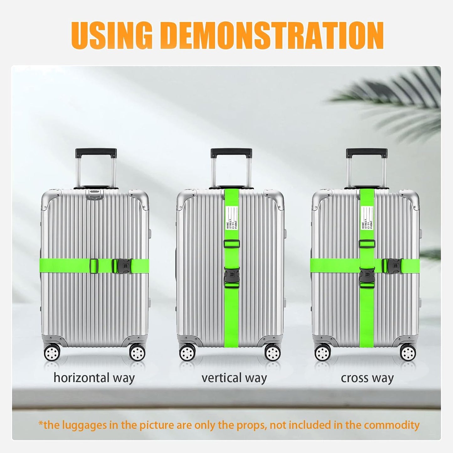 BILIONE Luggage Straps 88 inch Adjustable Suitcase Belt, Lockable Against Accidental Opening, Easy to Identify Travel Accessories, Add a Bag Connector (Vibrant Orange + Green, 4)