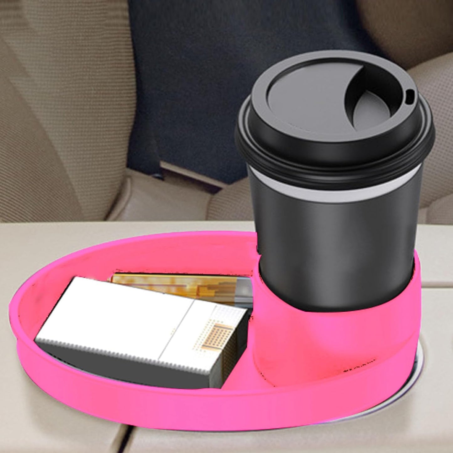 Snack Tray for Kids Car Seat with Secure and Sturdy Design, Versatile Usage, Compact and Portable Design, Easily Attachable, Cup Holder (Roseate)