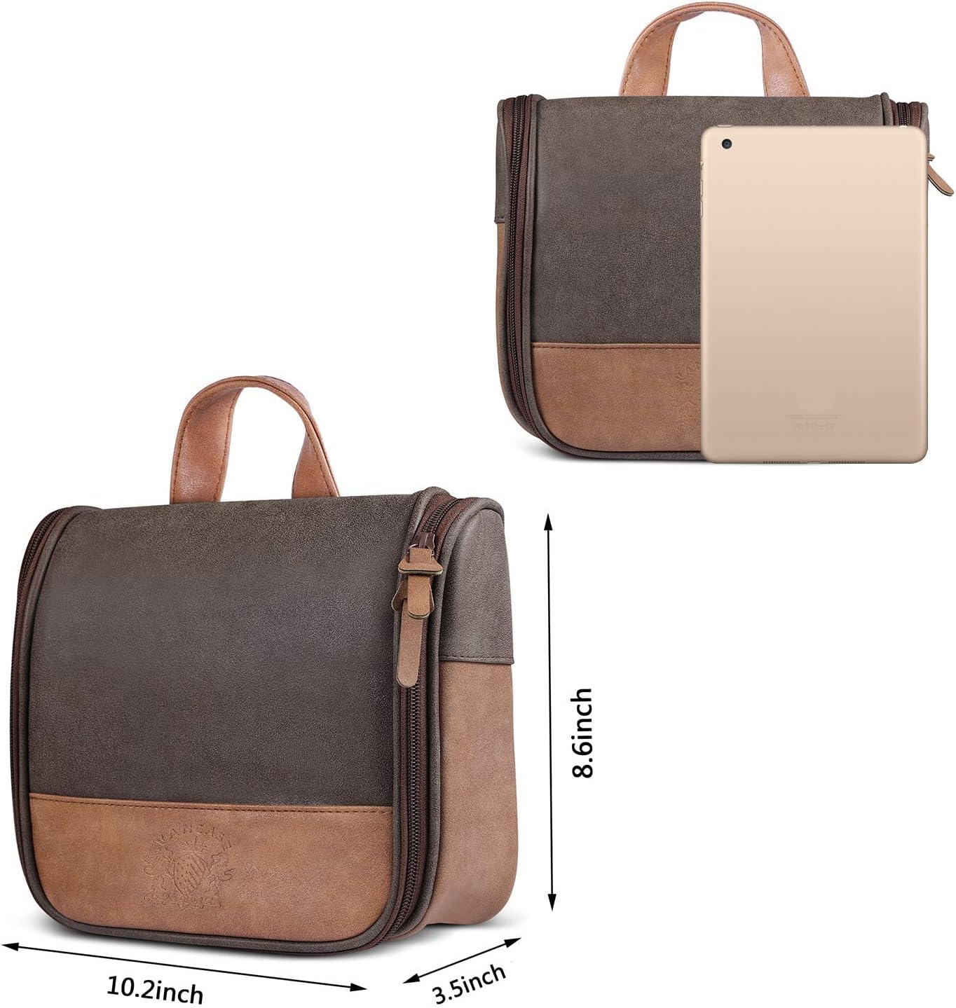 Hanging Toiletry Bag for Men VANCASE Vintage Leather Shaving Dopp Kit Medium Waterproof Travel Bathroom Bags Portable Shower Organizer