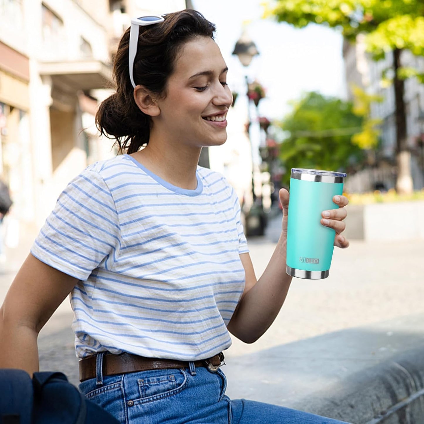 20oz Tumbler with Straw and Brush, Stainless Steel Vacuum Insulated tumbler, Double Wall Insulated Coffee Tumbler for Outdoor, Home, Travel,Office (Light green，4pcs)