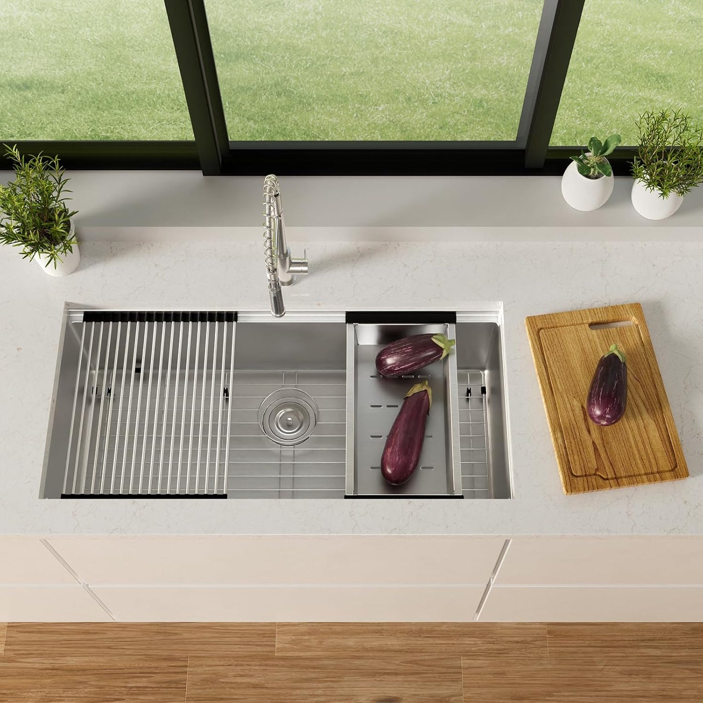 36 Inch Workstation Kitchen Sink, TECASA Undermount Deep Single Bowl, 16 Gauge Stainless Steel with Integrated Ledge and Accessories, World-Class Manufacturing Standard (18" x 36" x 10")