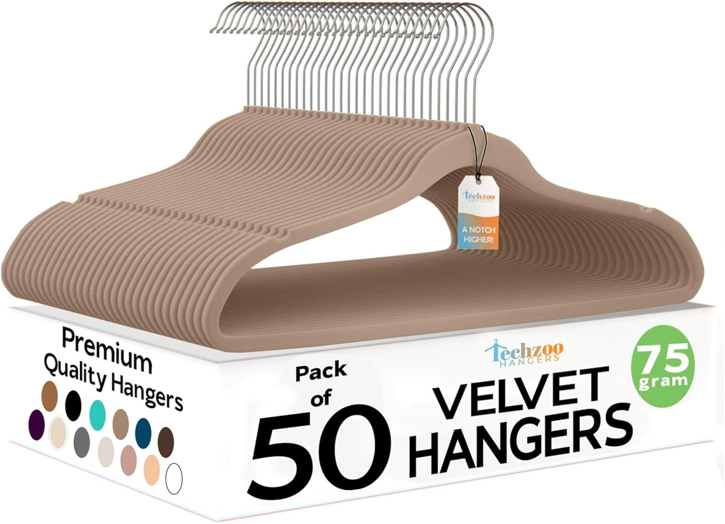50 Pack New Premium Quality Velvet Hangers Ultra Thin Non Slip Adult Felt Space Saving Hangers for Closet Heavy Duty Coat Pants Dress Hangers 360° Swivel Hook Hold Upto 10 lbs Warm Taupe