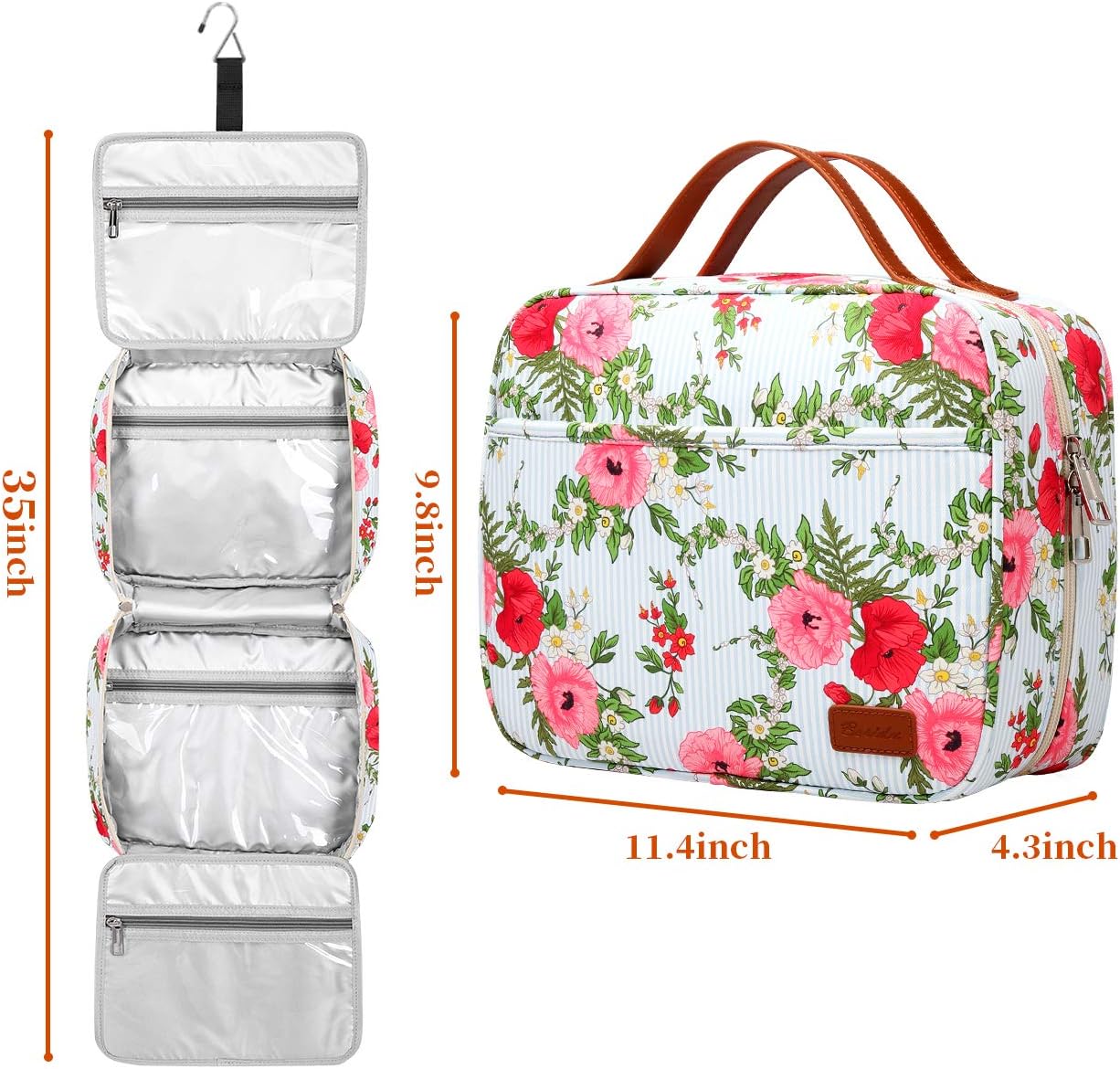 Hanging Travel Toiletry Bag,Large Capacity Cosmetic Travel Toiletry Organizer for Women with 4 Compartments & 1 Sturdy Hook,Perfect for Travel/Daily Use/Christmas