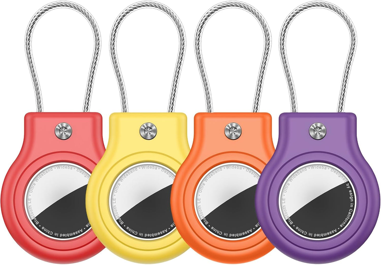 Waterproof Airtag Holder,4 Pack Airtag Case with Secure Lock,Airtags Keychain for Apple Air tag,Anti-Lost Protective Case Air tag Accessories for GPS Tracker Luggage,Key,Pet-Red/Purple/Orange/Yellow