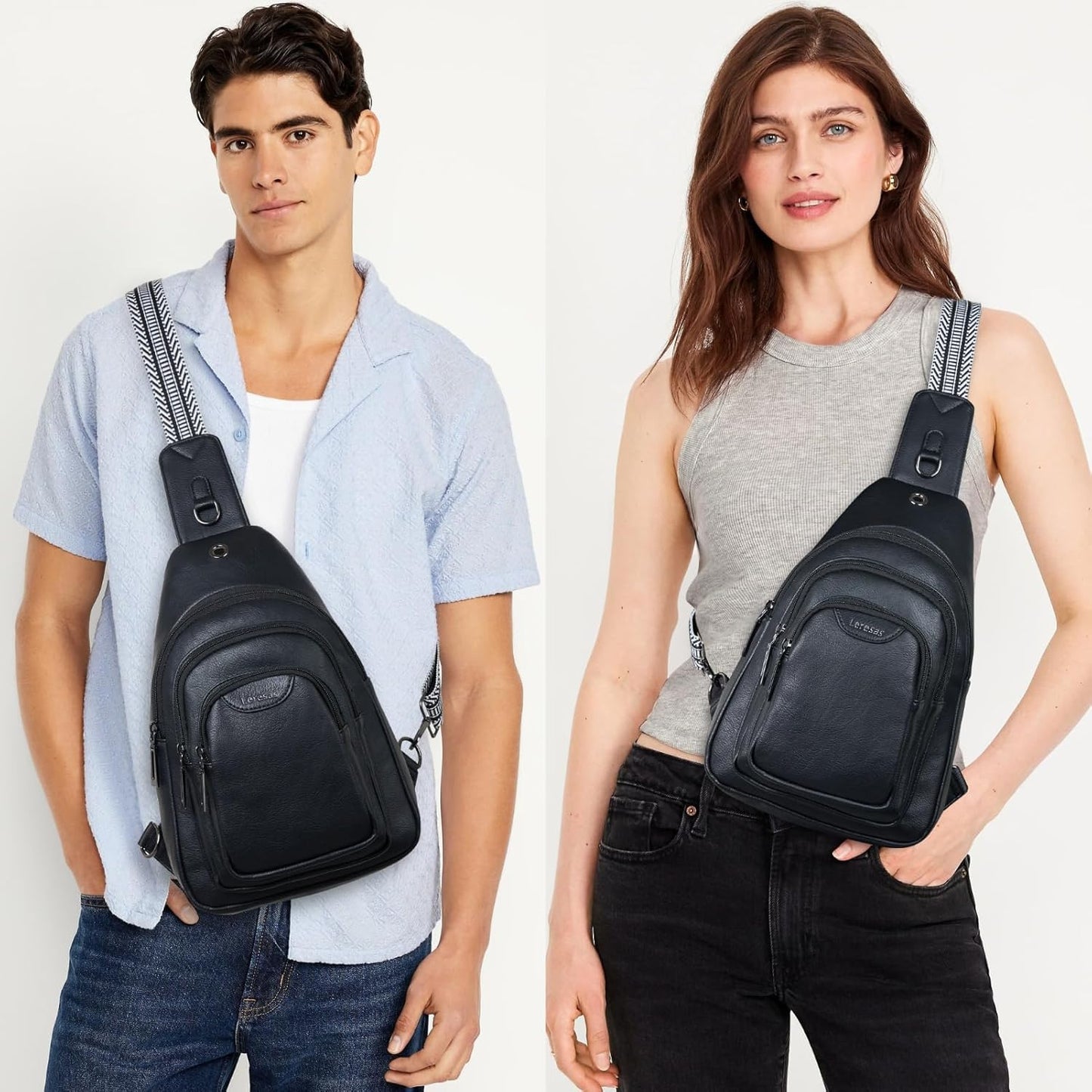 10L Crossbody Sling Bag for Women Men Anti Theft Cross Body Fanny Pack Belt Bag Purse Gifts for Women Faux Leather, Black