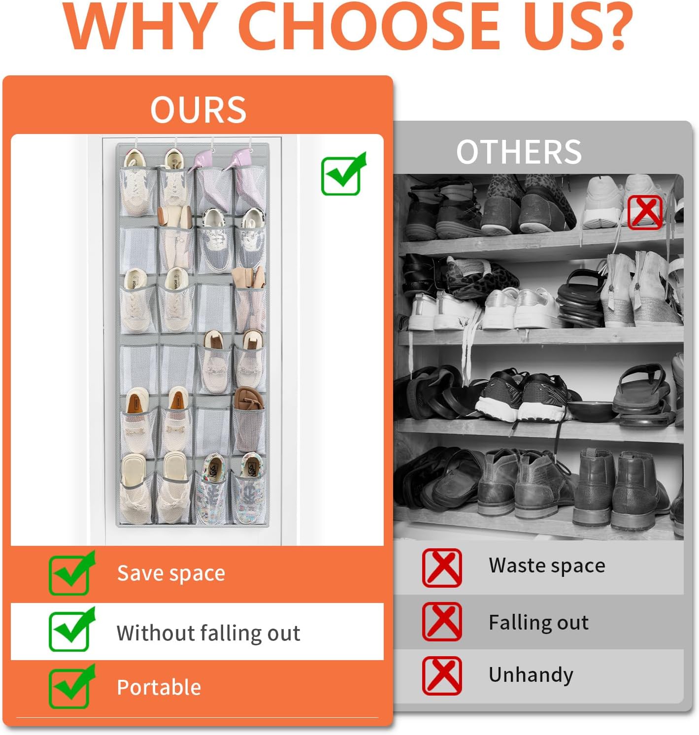 FENTEC 35 Large Pockets Over The Door Shoe Organizer, Mesh Hanging Shoe Organizer Shoe Rack for Closet Mesh Closet Shoe Holder, Over Door Organizer, Shoe Organizer for Wall, Grey, 1 Pack