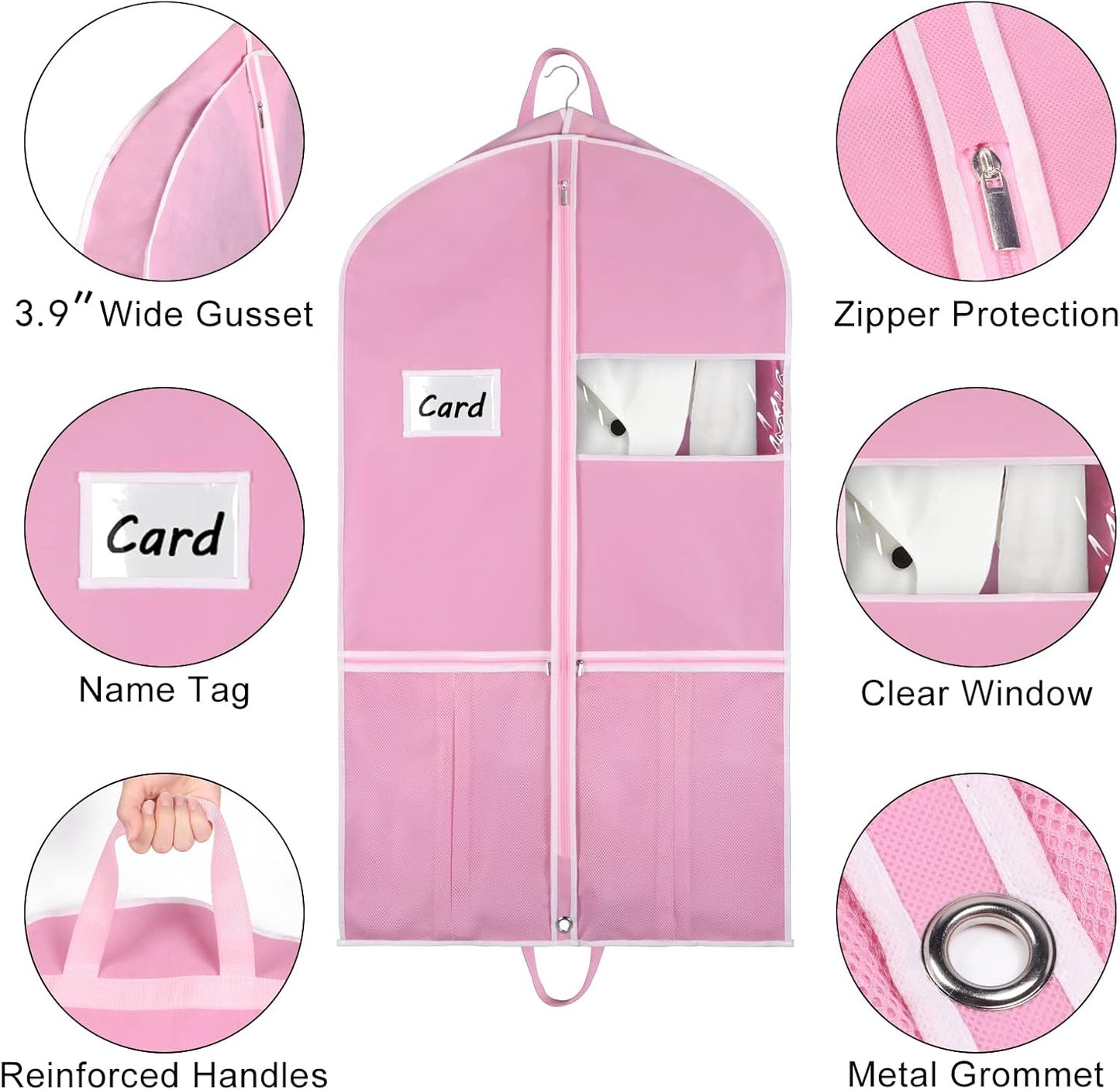 Zilink 43" Garment Bags for Travel for Women Carry on Suit Bags for Travel and Storage Gusseted Hanging Garment Bags with Handles for Coats, Jackets, Shirts,Dresses, Pink