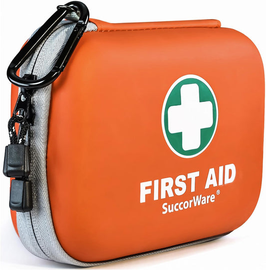 150 Pieces Mini First Aid Kit - Small Medical Kit with Hard Shell - Emergency First Aid Kit for Car, Travel, Home, Outdoor, Office, Camping, Hiking (Orange)