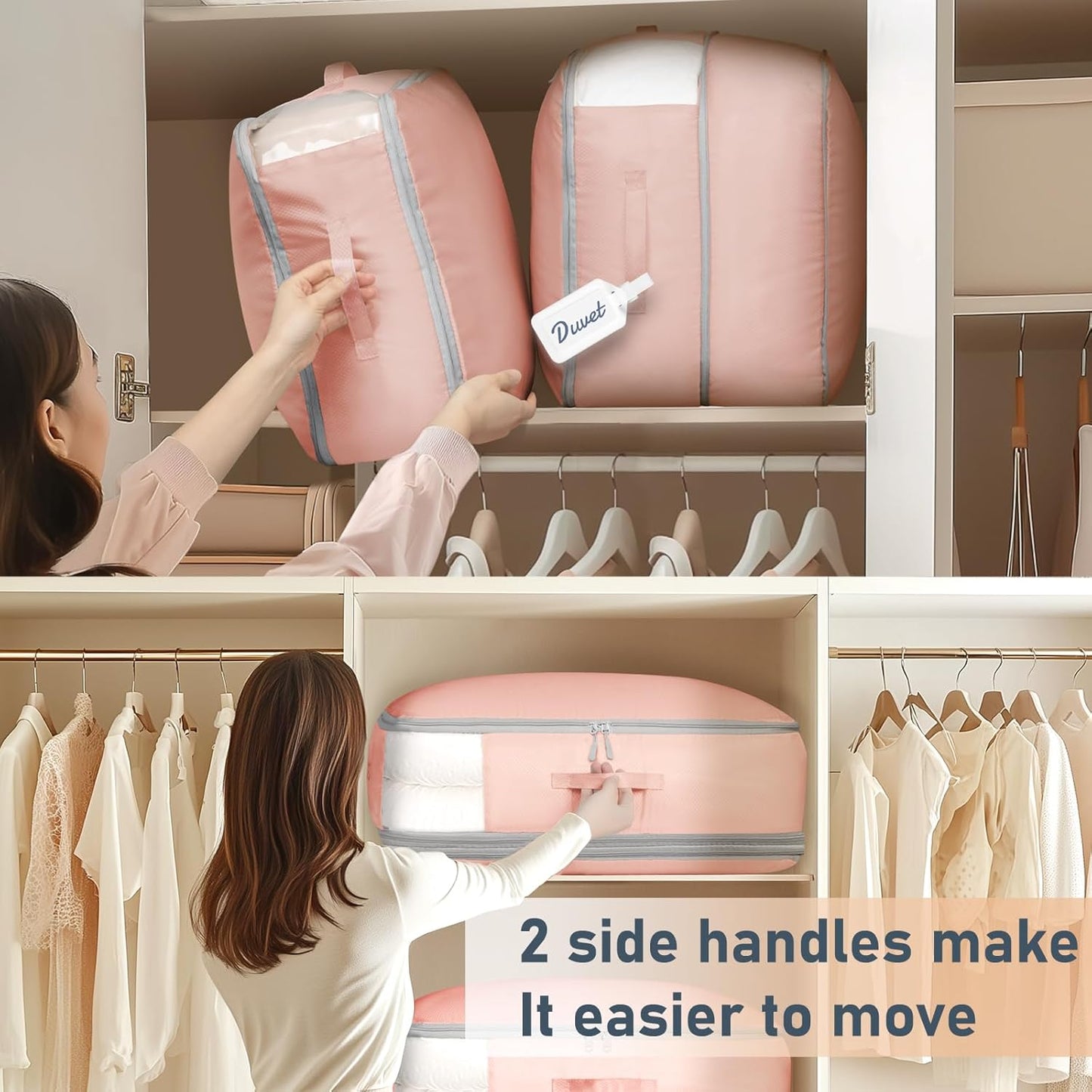 DIMJ Comforter Storage Bag 6 Pack - Blanket Storage Organizer Compression Bags, Large Capacity Ultra Space Saving Self Compression Organize for Bedding, Pillow, Duvet, Sheet Storage with Zipper Window