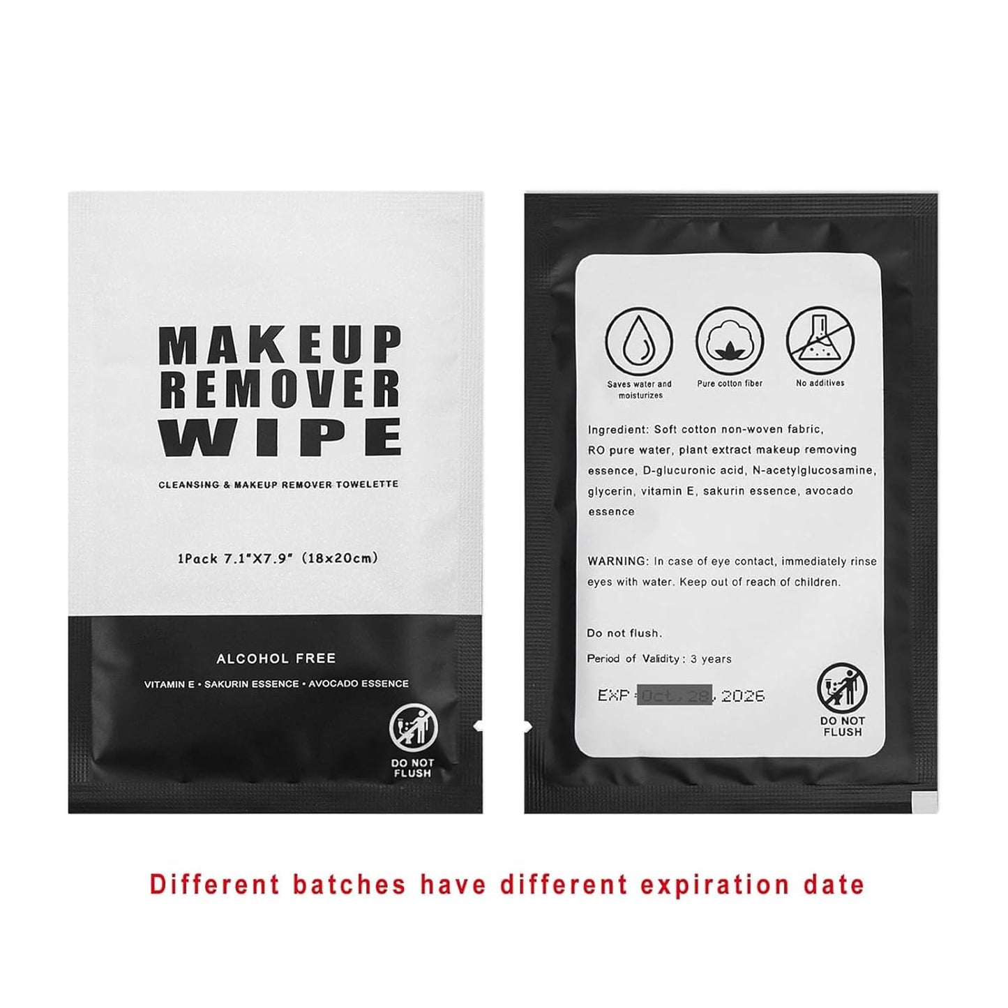 100 Makeup Remover Wipes Bulk Individually Wrapped Makeup Wipes Single Makeup Remover Cloth Facial Cleansing Pads for Mascara Lipstick Oil Dirt Face Skin Travel Hotel (Black)