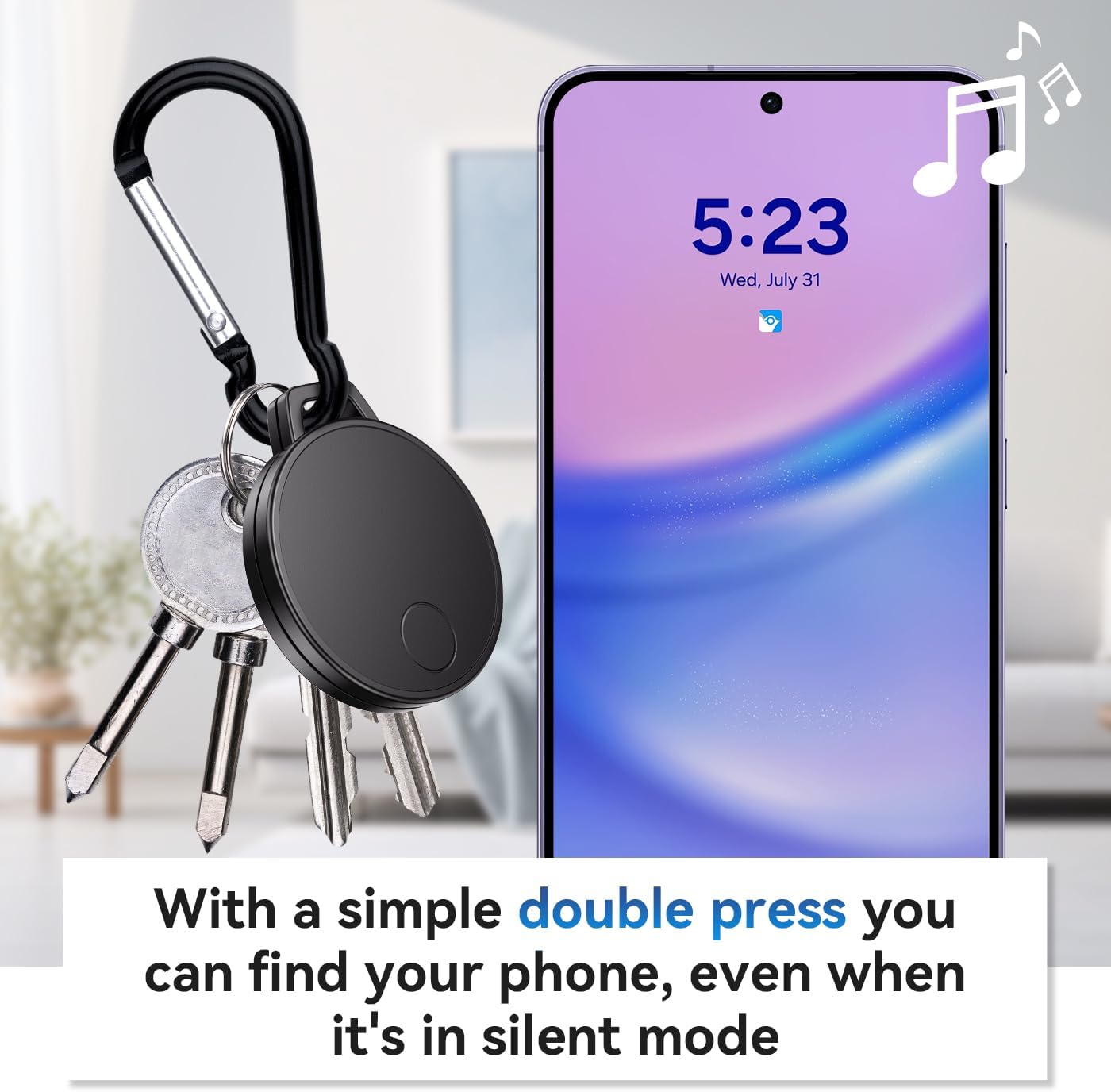 Keys Finder, Bluetooth Tracker and Item Locator for Keys, Bags, and More; Android and iOS Compatible, Phone Finder, Water Resistance, Replaceable Battery, 4-Pack