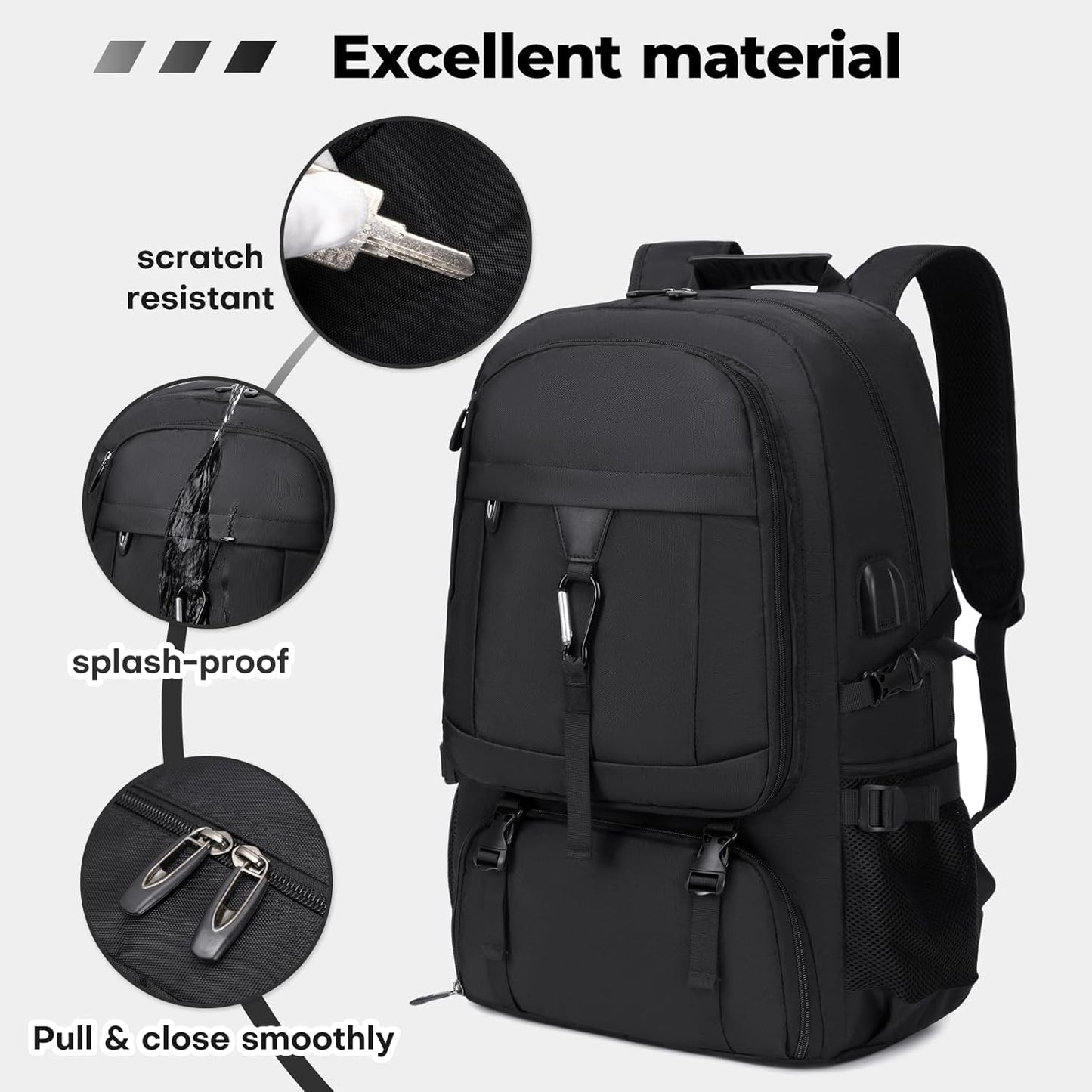 18.4 Inch gym backpack with shoe compartment,80L Multiple Compartments Backpacks, Airline Approved Carry on Travel Daypack Anti Theft with USB Charging Port,for Men Women Travel Work Business