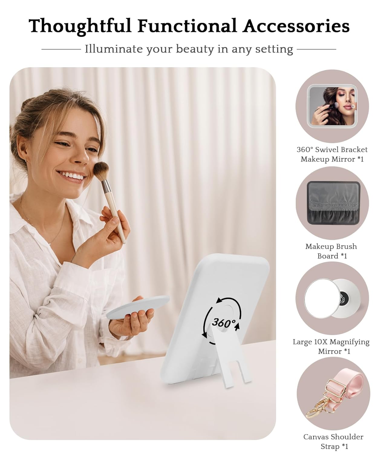 MOMIRA Travel Makeup Bag Cosmetic Bag with Lighted Mirror, Adjustable Brightness in 3 Color Scenarios/Detachable makeup mirror, All-round Upgrade, Waterproof, Gift for Women -Beige Grey