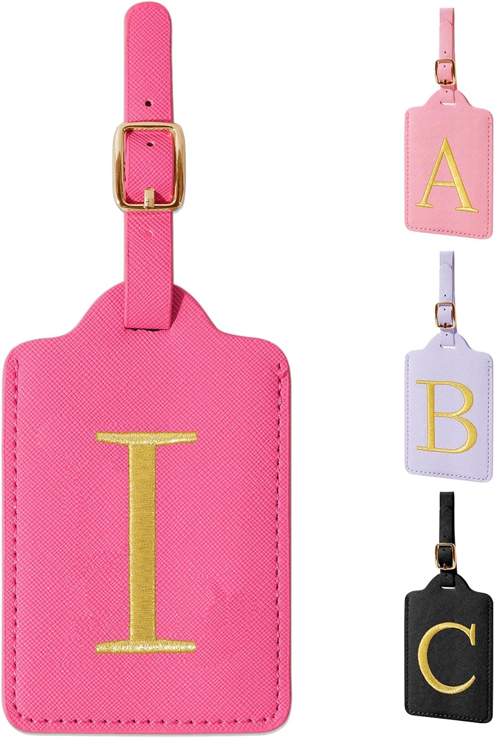 Personalized Initial Luggage Tags for Suitcase, Rose Red Leather Cute Luggage Tags with Privacy Cover Name Card, Embroidered Custom Monogram Luggage Tags Travel Backpack Tag Gifts for Women Kids(I)