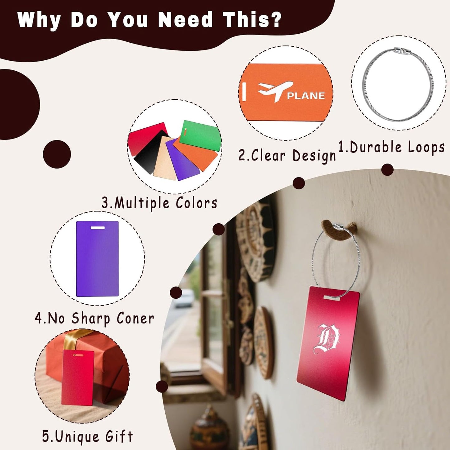 4PCS Personalized Luggage Tags for Travel Durable Aluminium Luggage Tags for Suitcases Custom Bag Tags for Backpacks Heavy Duty Personalized Name Tags for Birthday Gifts(Small,Purple)