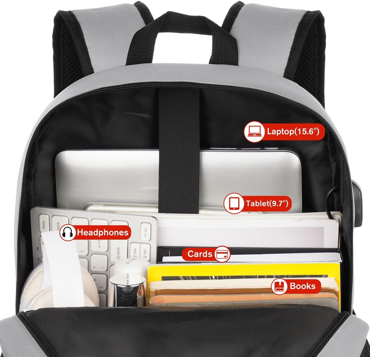 17 Inch Unisex School Backpack,Classic Bookbag Adults and Teens Schoolbag with USB Port for High School College Office Work Travel